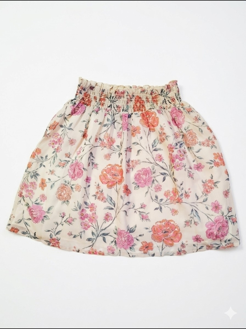 Saltwater Luxe Lincoln Floral Elastic-Waist Cream Skirt with Pink &‎ Coral Small